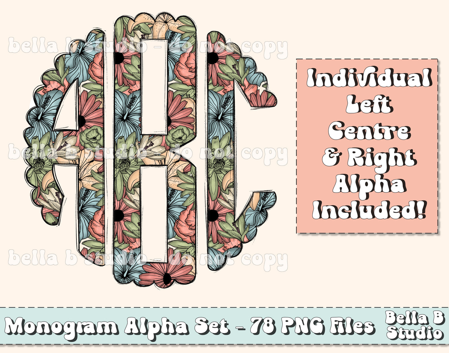 Light Floral Scalloped Monogram Alpha Set