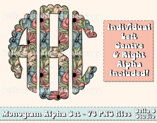 Light Floral Scalloped Monogram Alpha Set