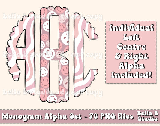 Retro Smiley Scalloped Monogram Alpha Set