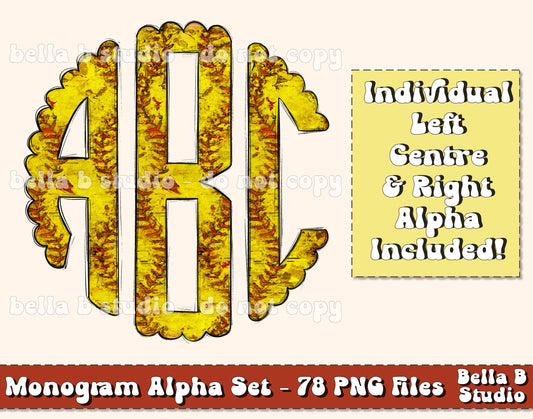 Softball Grunge Scalloped Monogram Alpha Set