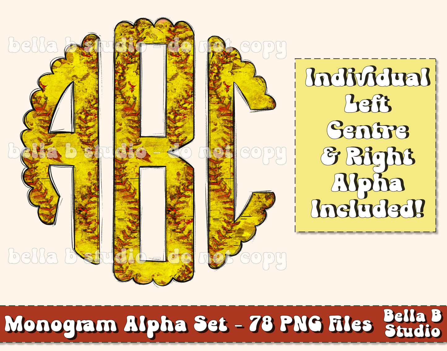 Softball Grunge Scalloped Monogram Alpha Set