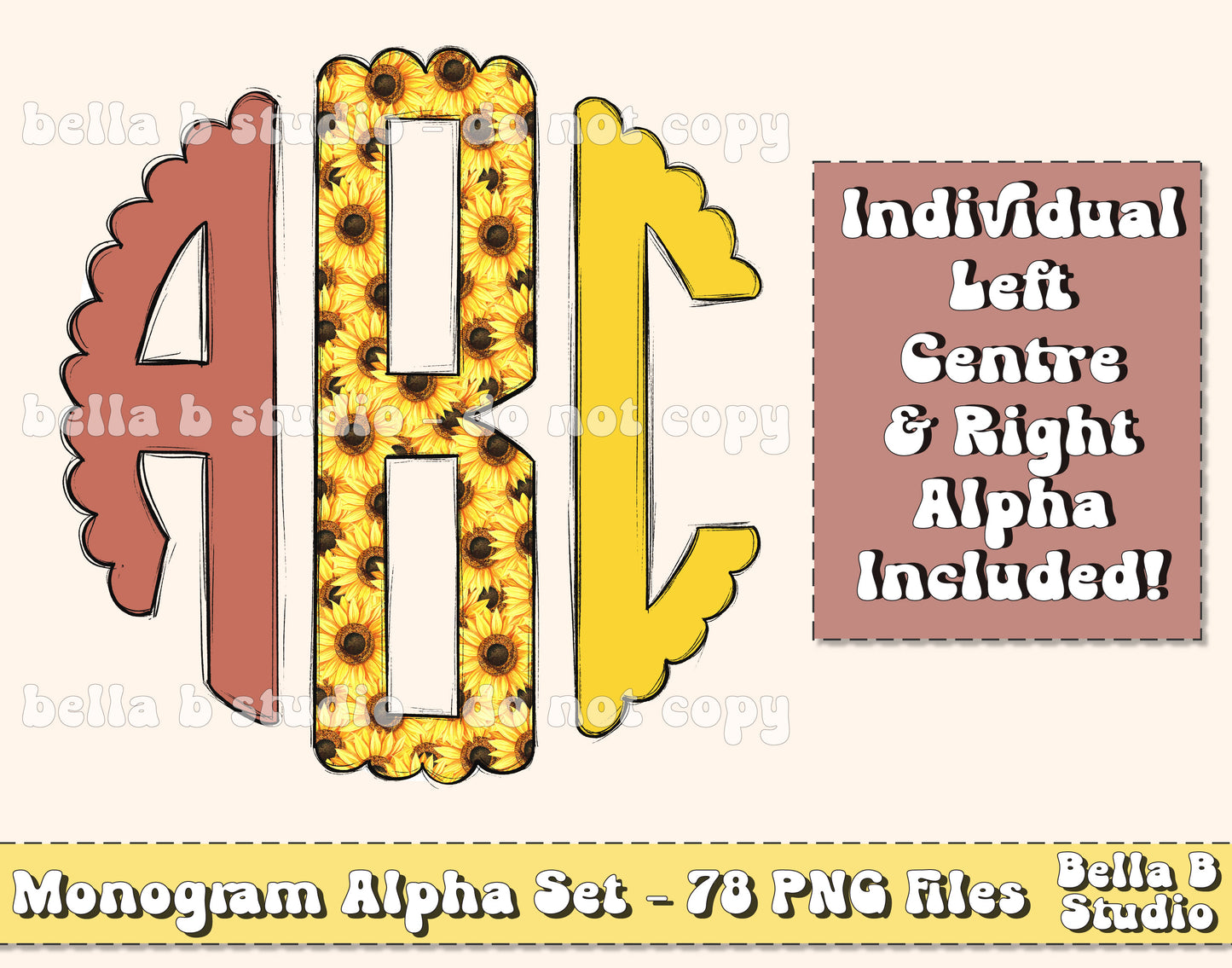 Sunflowers Scalloped Monogram Alpha Set