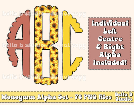 Sunflowers Scalloped Monogram Alpha Set