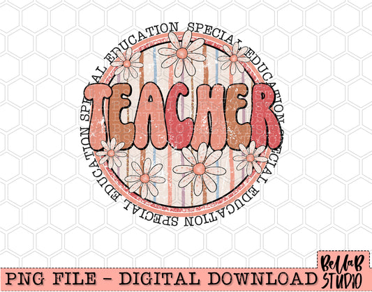 Boho Retro Daisies- Special Education Teacher PNG Design