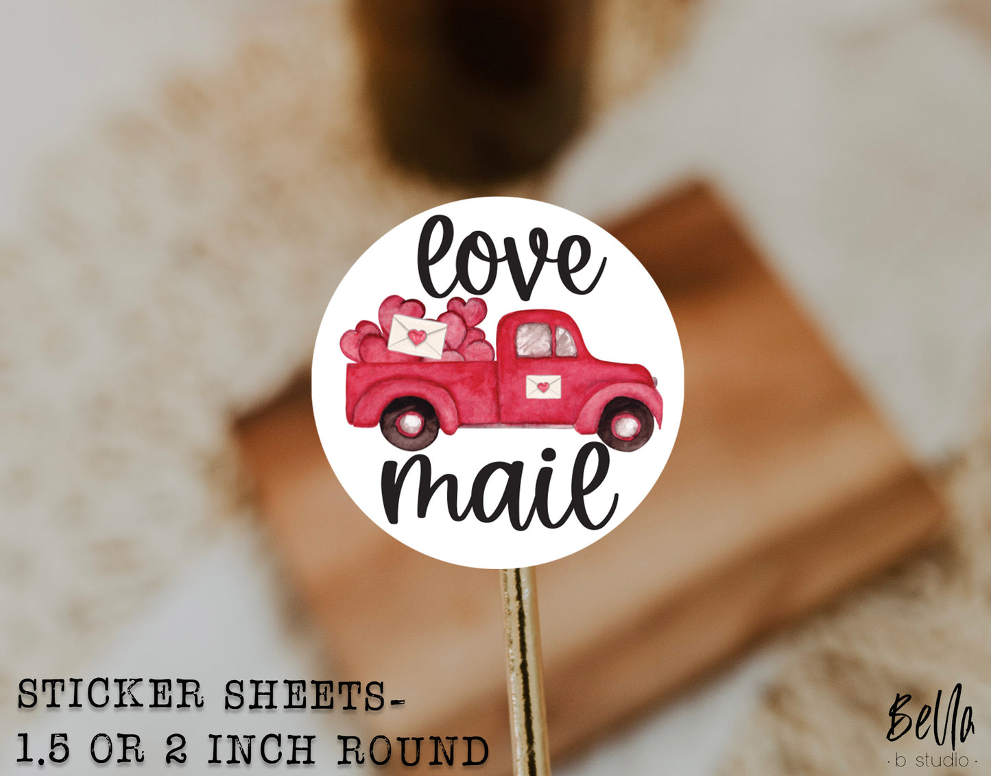 Valentine Love Mail Truck Sticker Sheet - Small Business Packaging Stickers