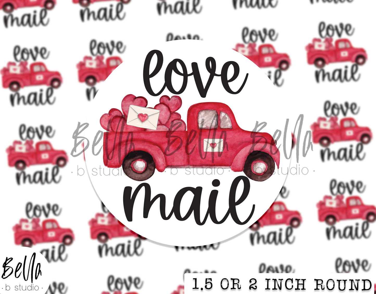 Valentine Love Mail Truck Sticker Sheet - Small Business Packaging Stickers