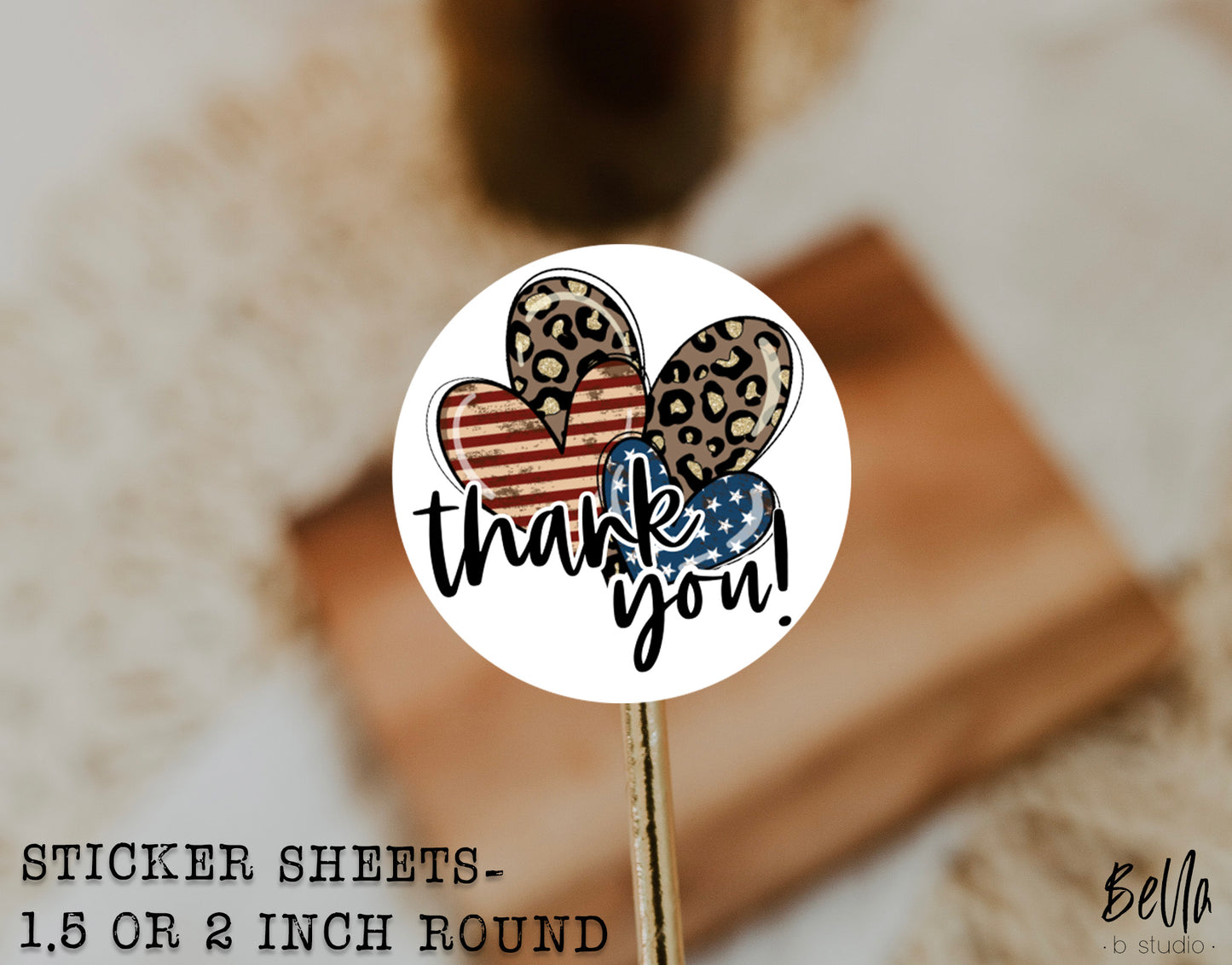 American Leopard Hearts THANK YOU Sticker Sheet - Small Business Packaging Stickers