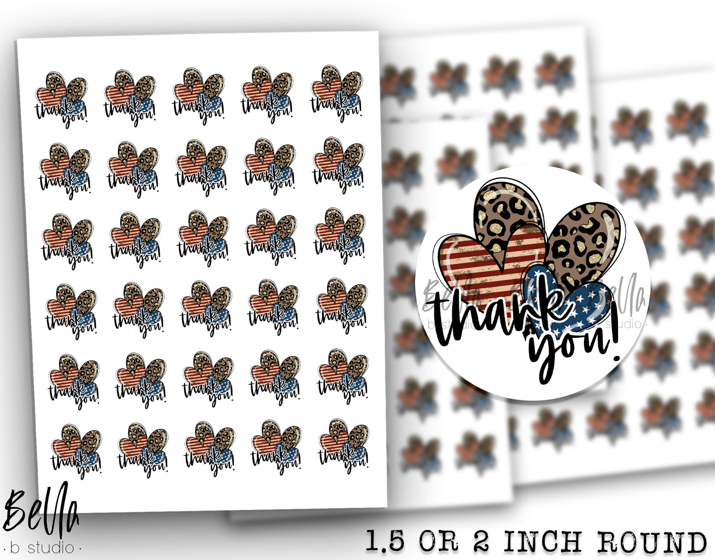 American Leopard Hearts THANK YOU Sticker Sheet - Small Business Packaging Stickers