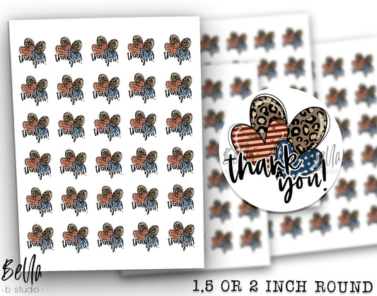 American Leopard Hearts THANK YOU Sticker Sheet - Small Business Packaging Stickers