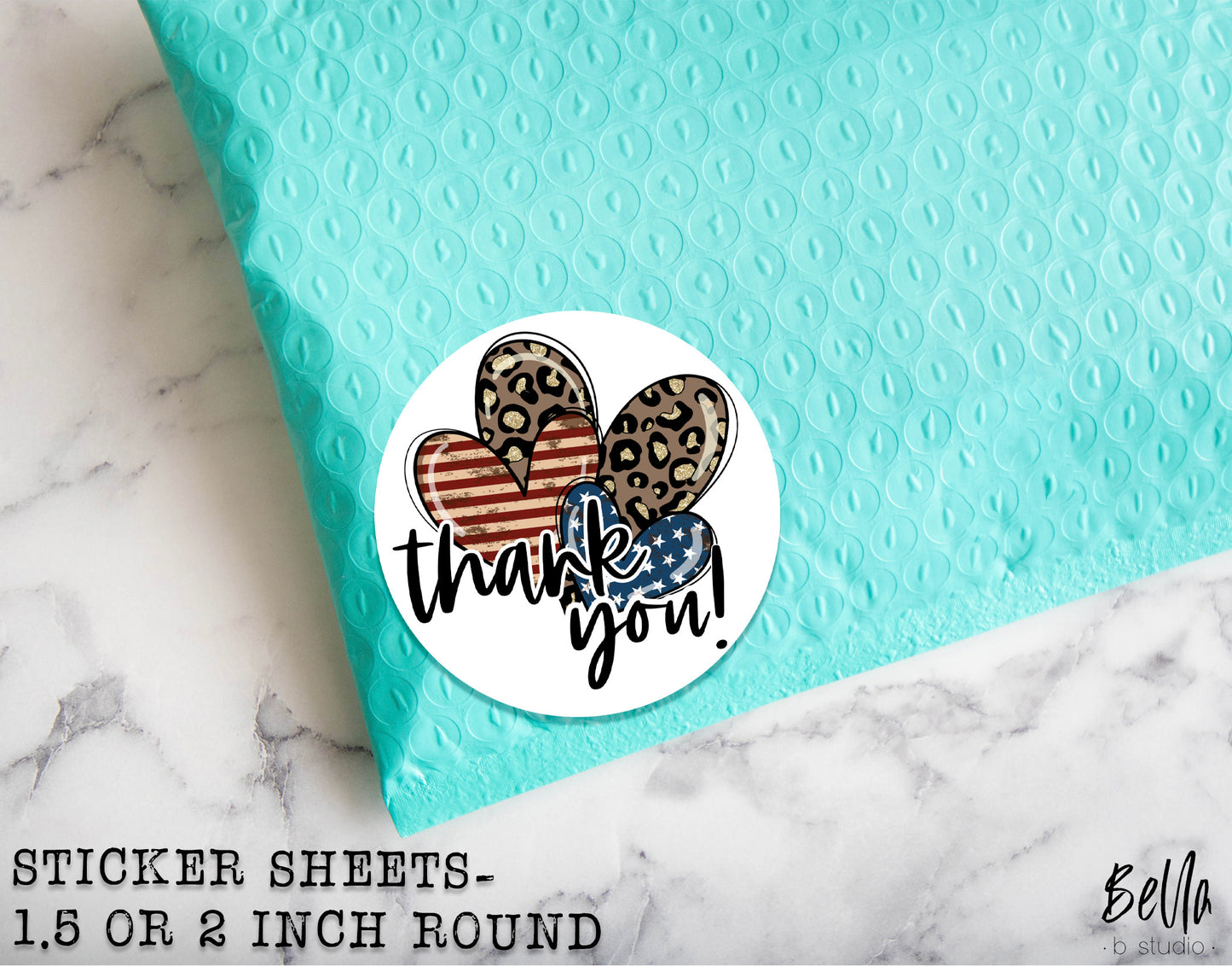 American Leopard Hearts THANK YOU Sticker Sheet - Small Business Packaging Stickers