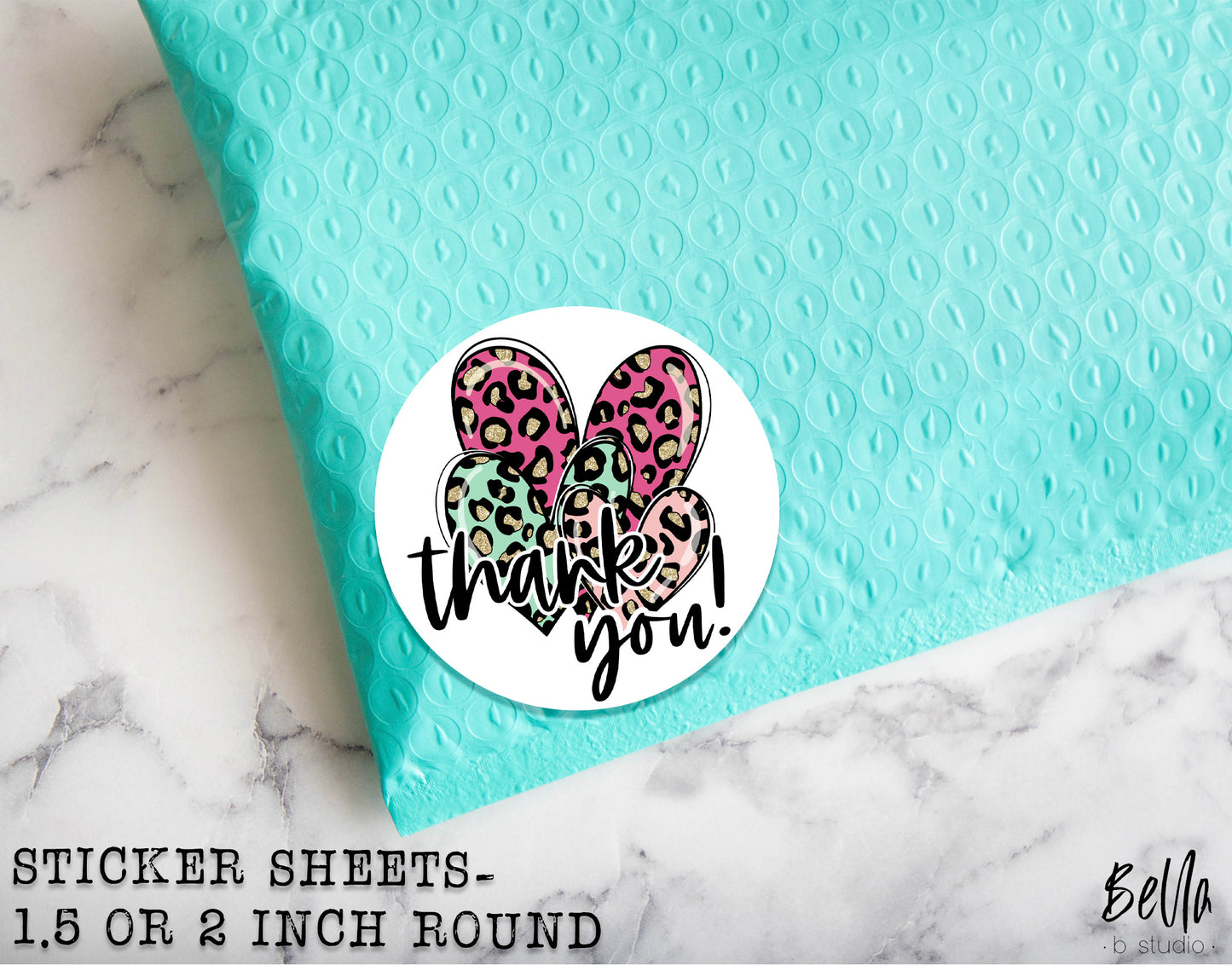 Bright Leopard Hearts THANK YOU Sticker Sheet - Small Business Packaging Stickers