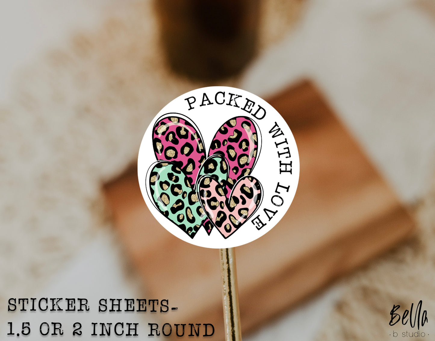 Bright Leopard Hearts -"Packed With Love" Sticker Sheet - Small Business Packaging Stickers