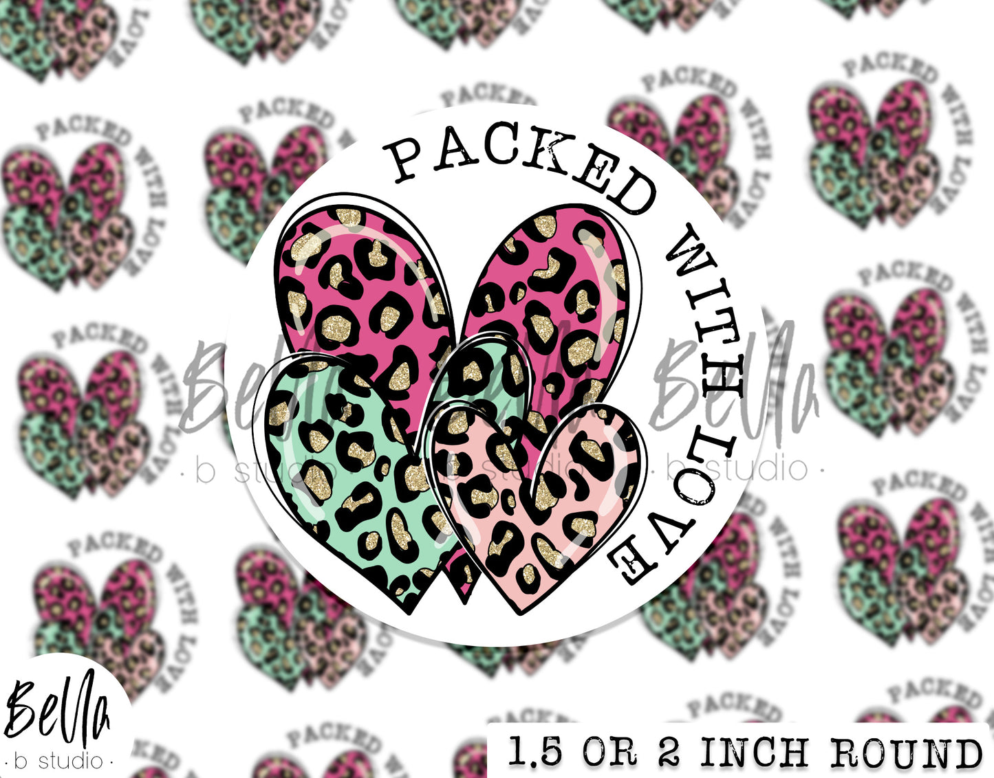 Bright Leopard Hearts -"Packed With Love" Sticker Sheet - Small Business Packaging Stickers