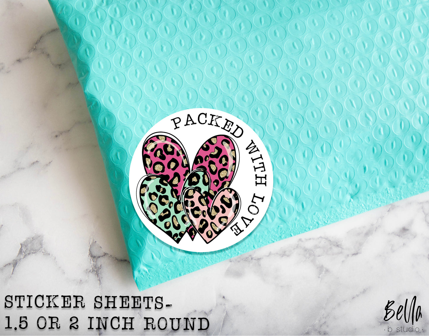 Bright Leopard Hearts -"Packed With Love" Sticker Sheet - Small Business Packaging Stickers