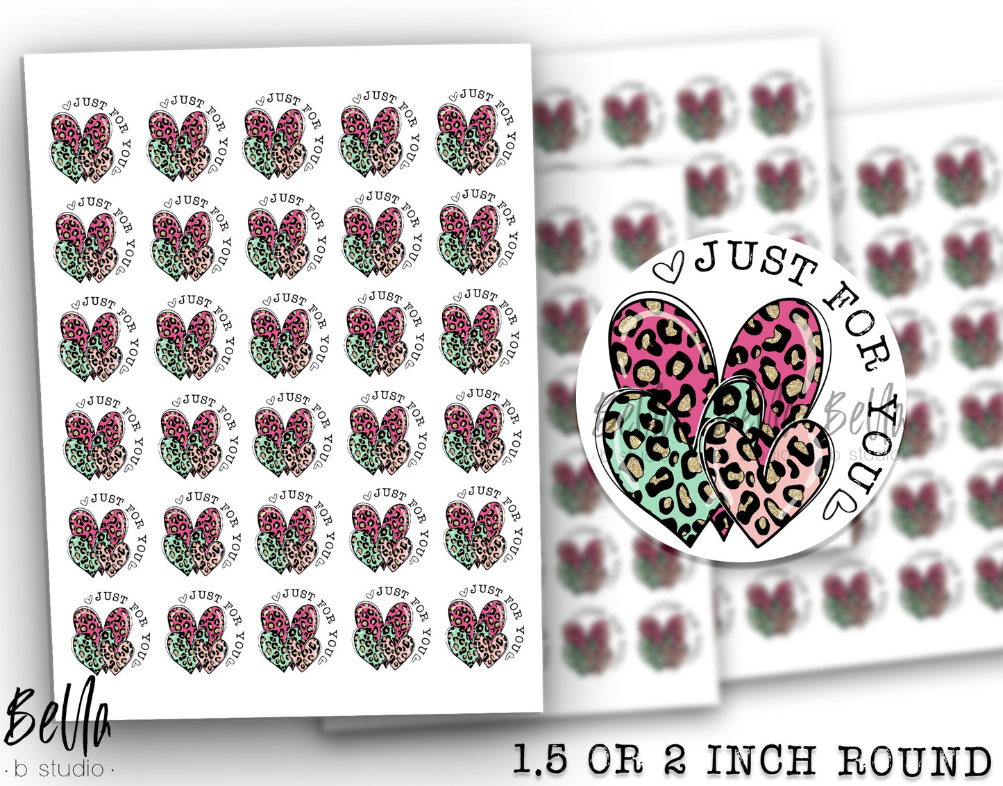 Bright Leopard Hearts -"Just For You" Sticker Sheet - Small Business Packaging Stickers