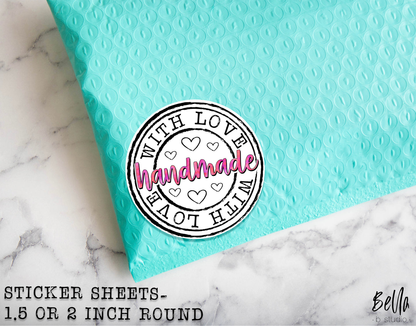"Handmade With Love" Sticker Sheet - Small Business Packaging Stickers