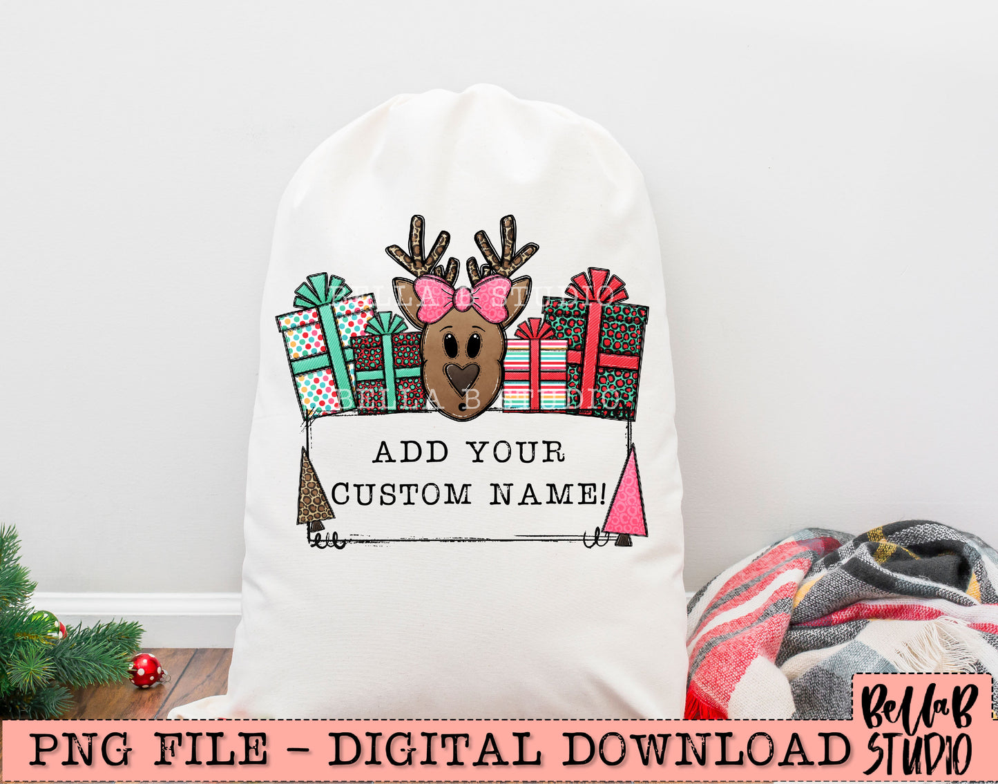 Personalized Santa Sack Girl PNG Design