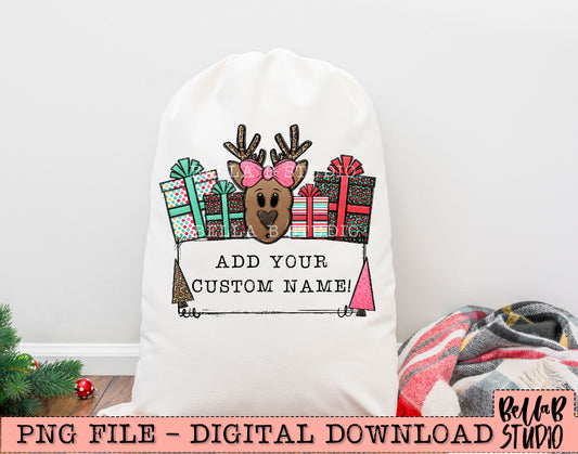 Personalized Santa Sack Girl PNG Design