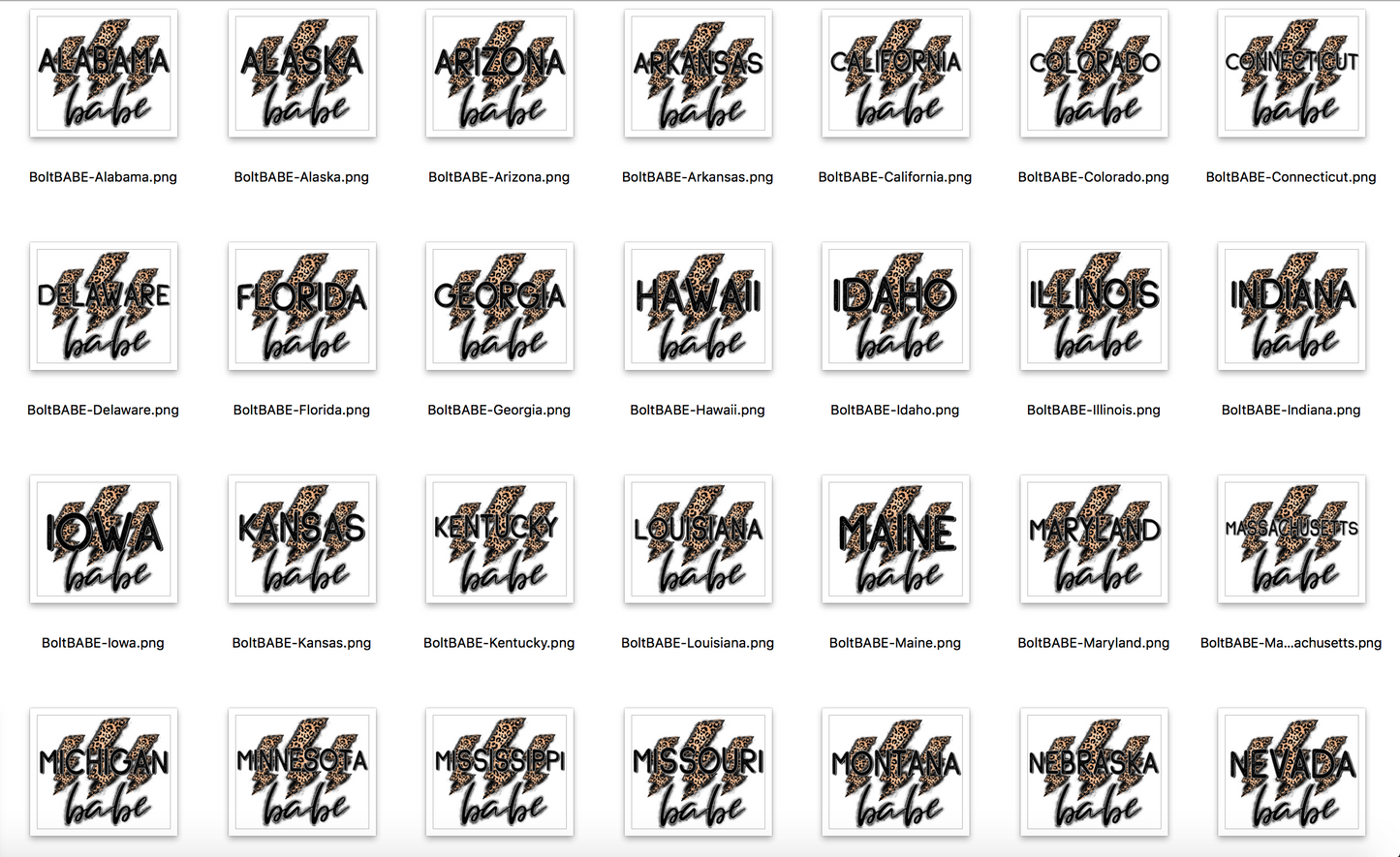 All 50 States - American Babe Lightning Bolts Sublimation Bundle