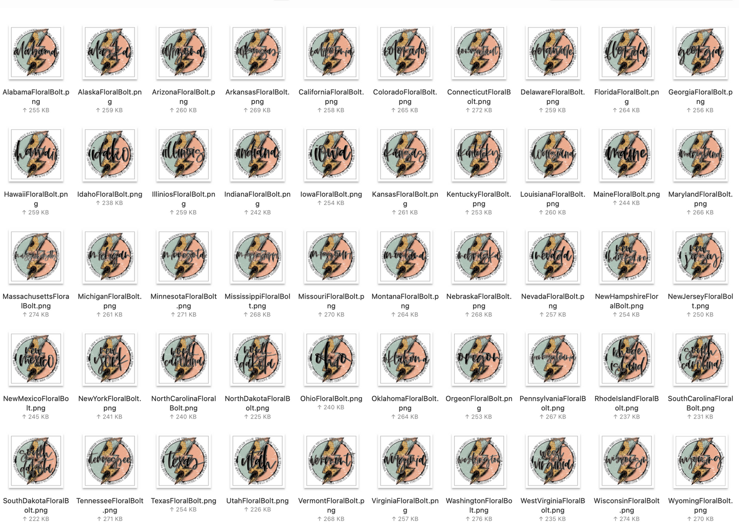 ALL 50 STATES BUNDLE - Sunflower Bolt Sublimation Design