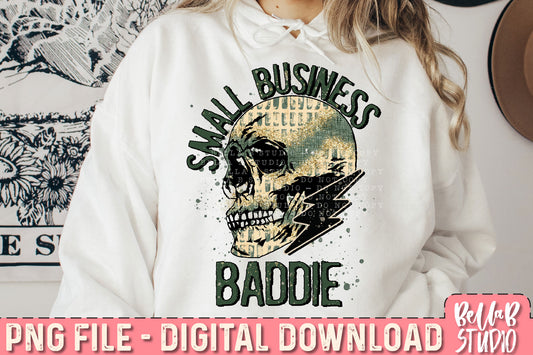 Small Business Baddie Skull and Bolt PNG Sublimation Design