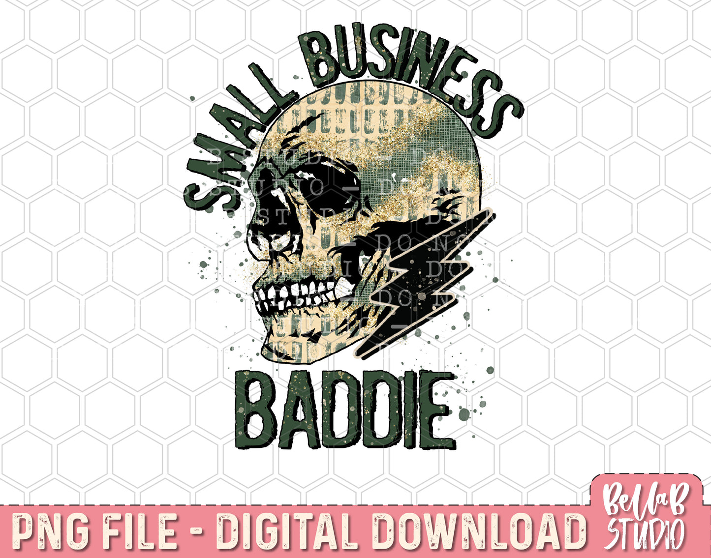 Small Business Baddie Skull and Bolt PNG Sublimation Design