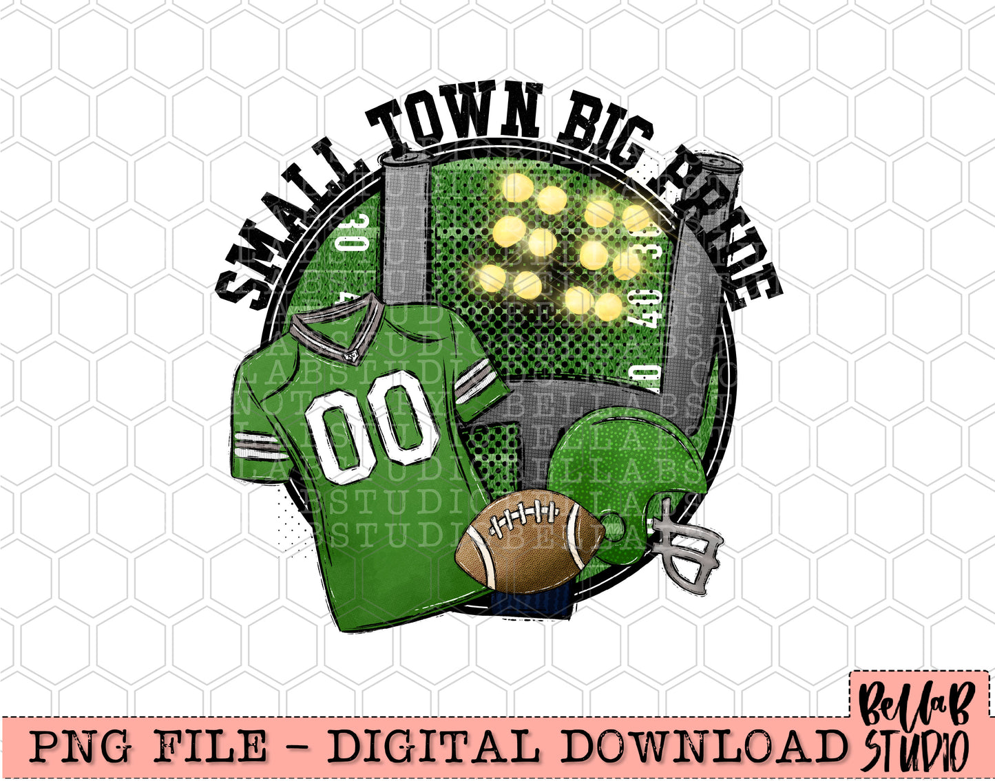 Small Town Big Pride Green Football PNG Design