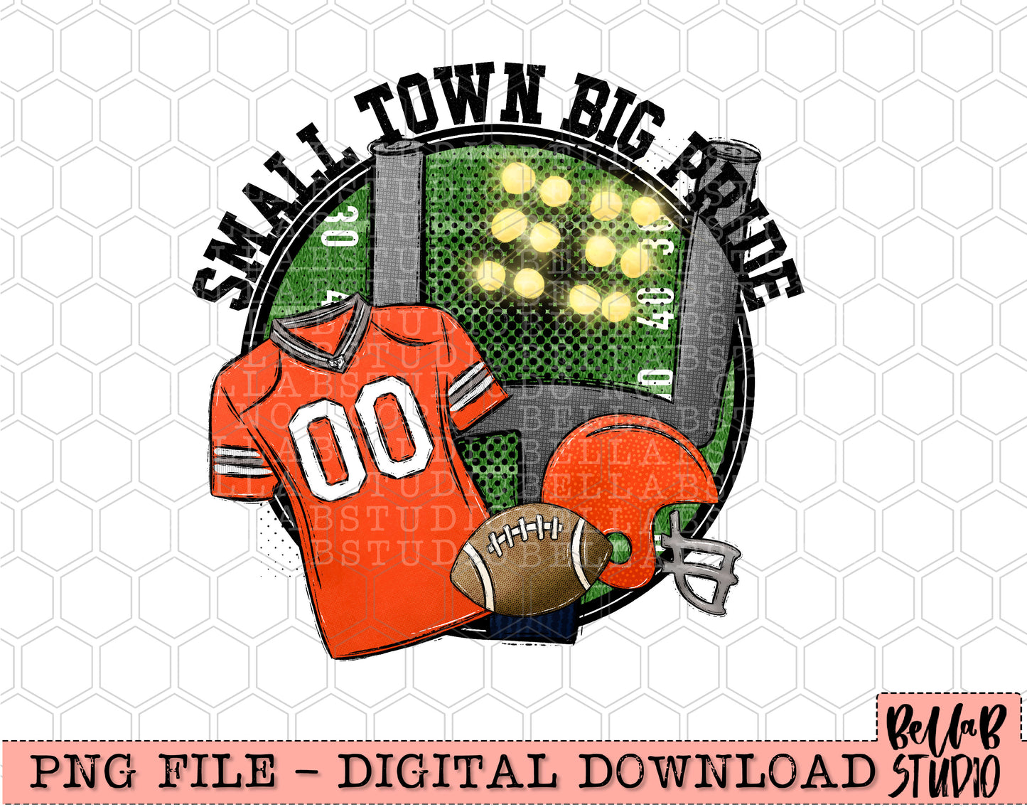 Small Town Big Pride Orange Football PNG Design