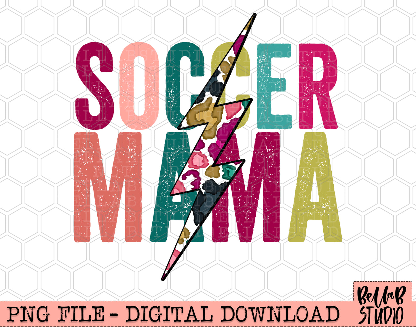SOCCER MAMA Bright Leopard Bolt Sublimation Design
