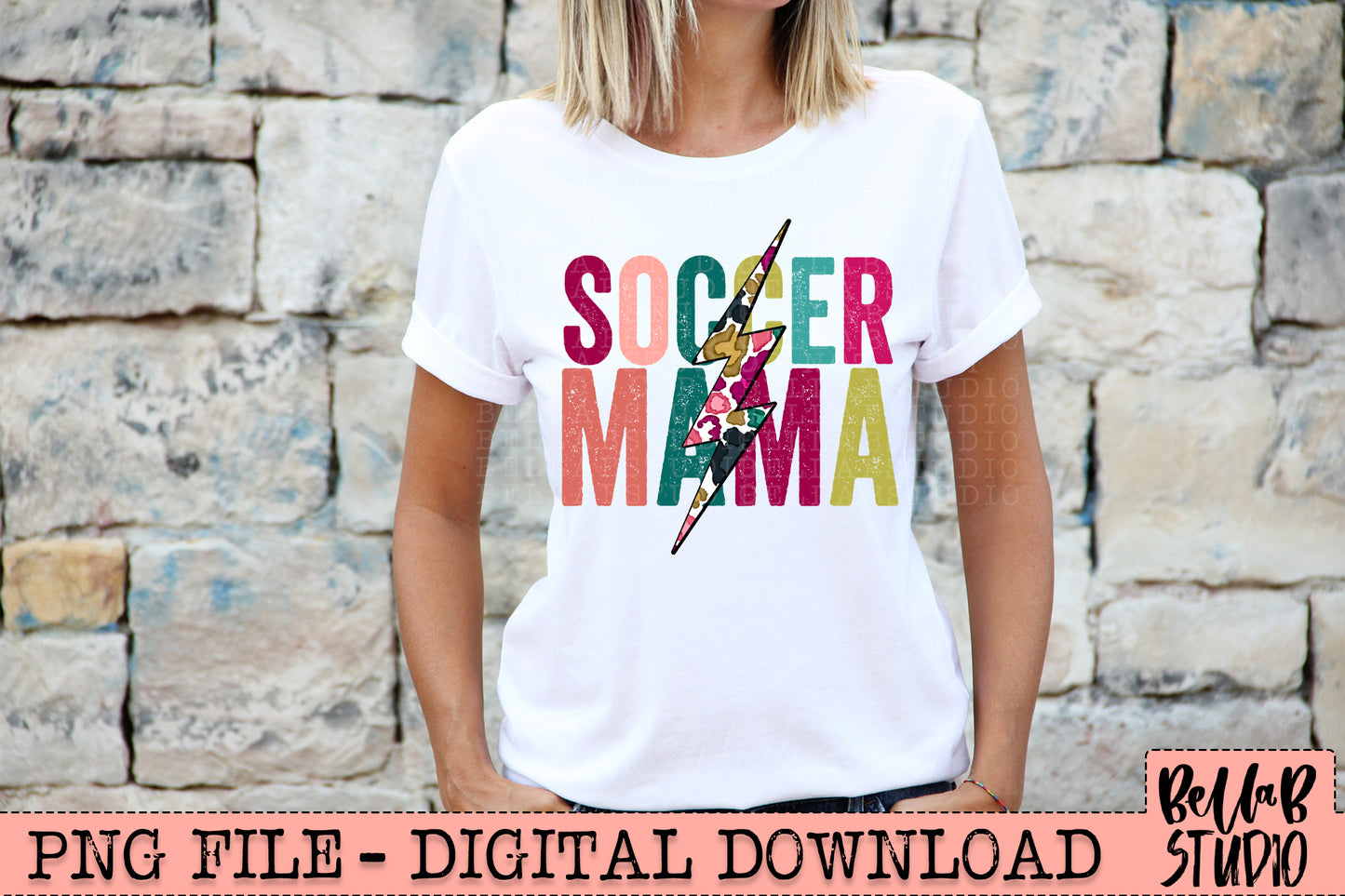 SOCCER MAMA Bright Leopard Bolt Sublimation Design