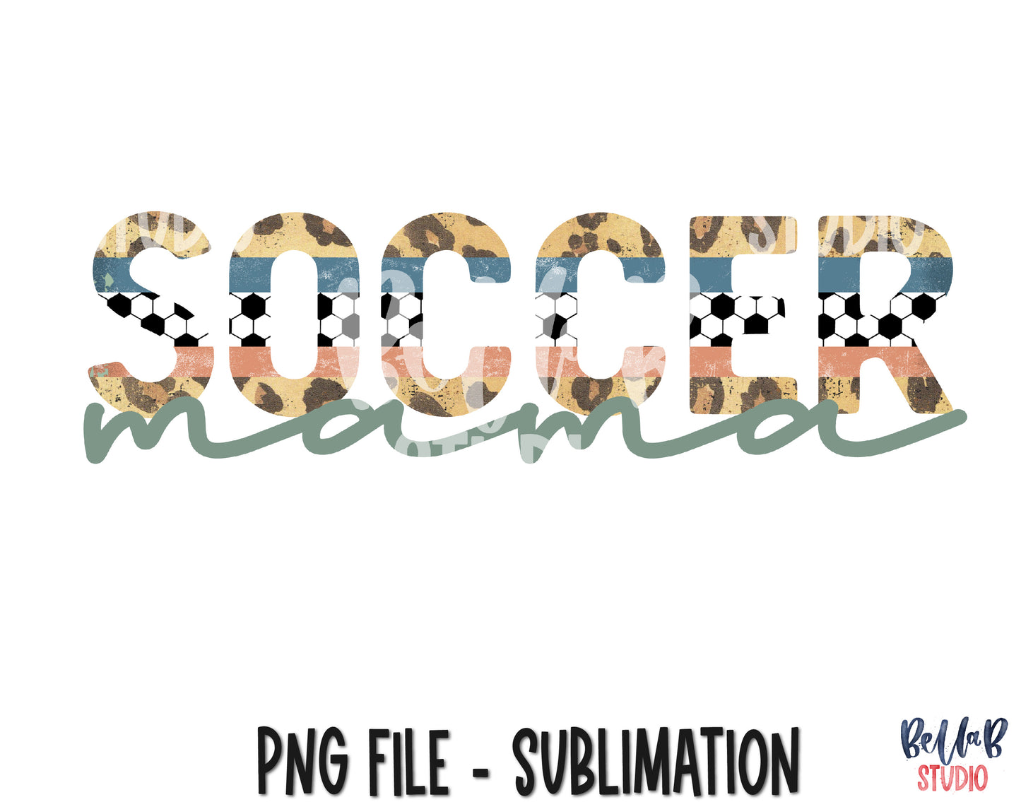 Leopard Striped Soccer Mama Sublimation Design