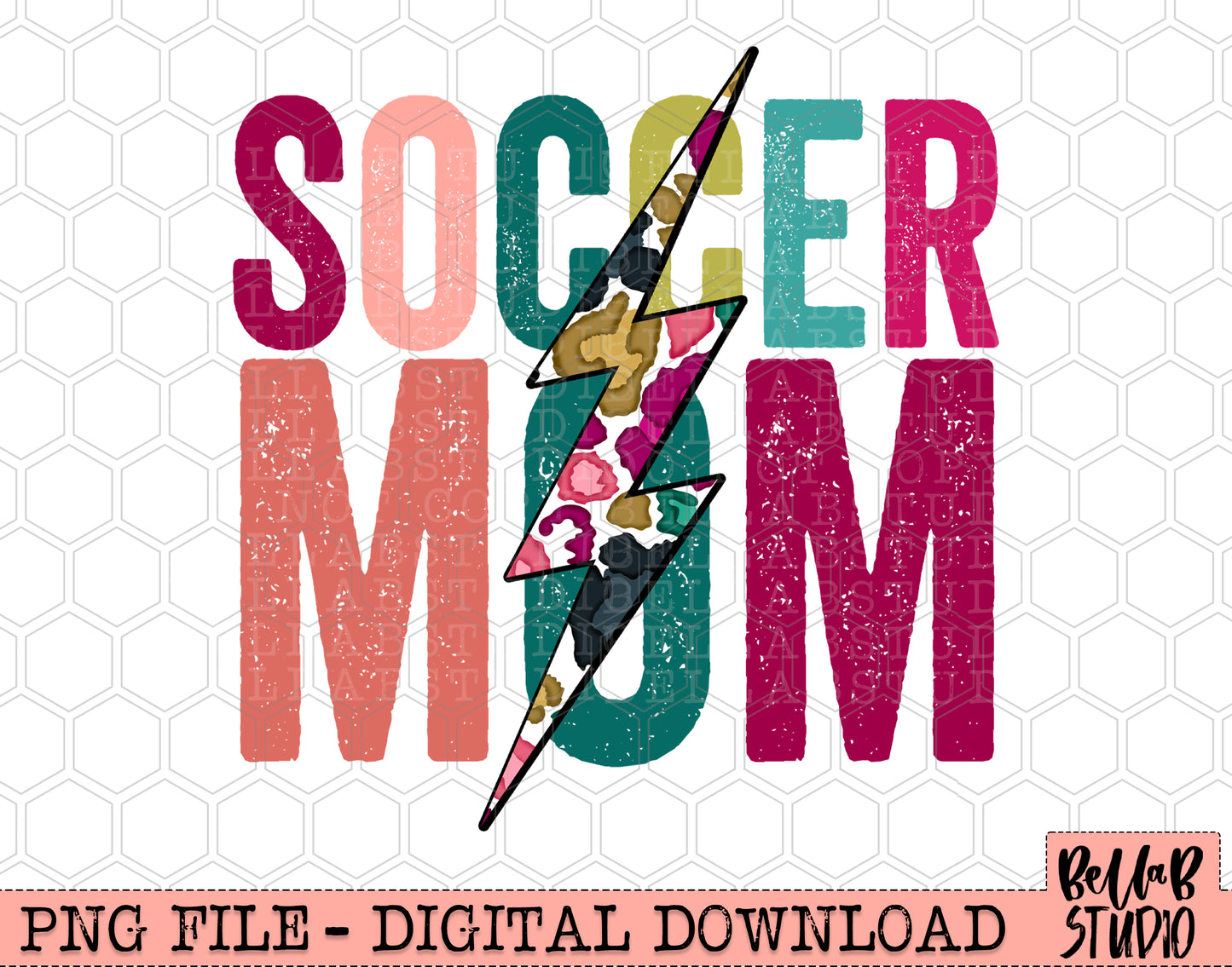 SOCCER MOM Bright Leopard Bolt Sublimation Design
