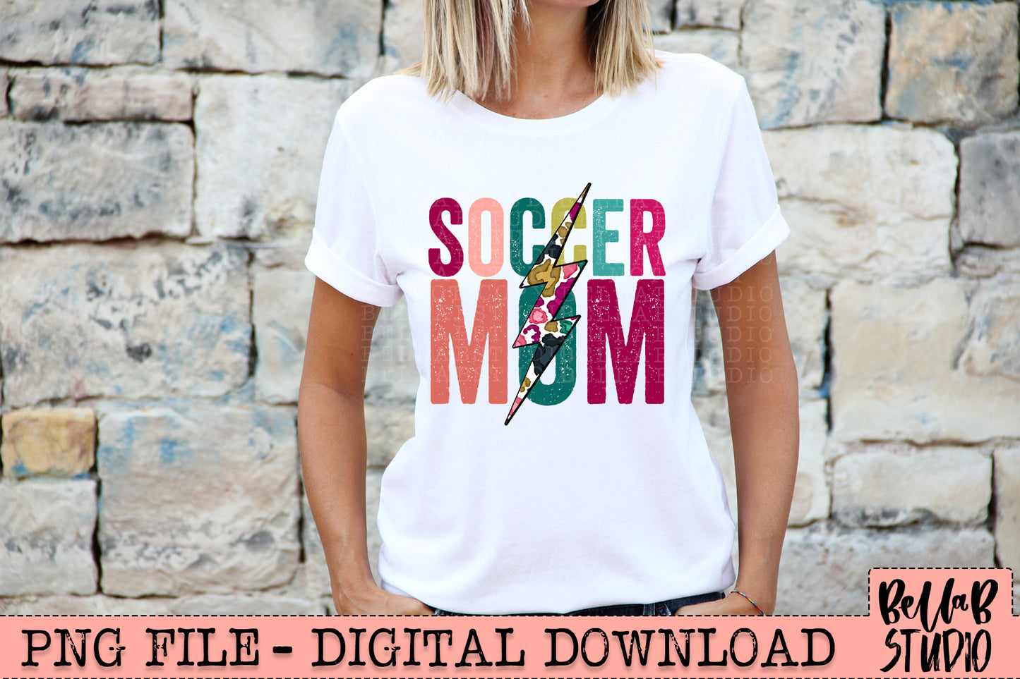 SOCCER MOM Bright Leopard Bolt Sublimation Design