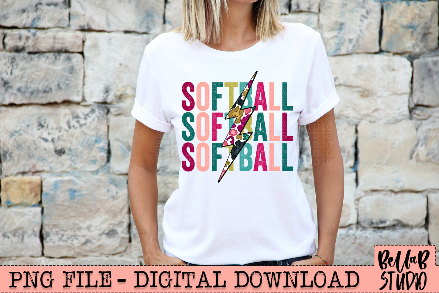 SOFTBALL Bright Leopard Bolt Sublimation Design