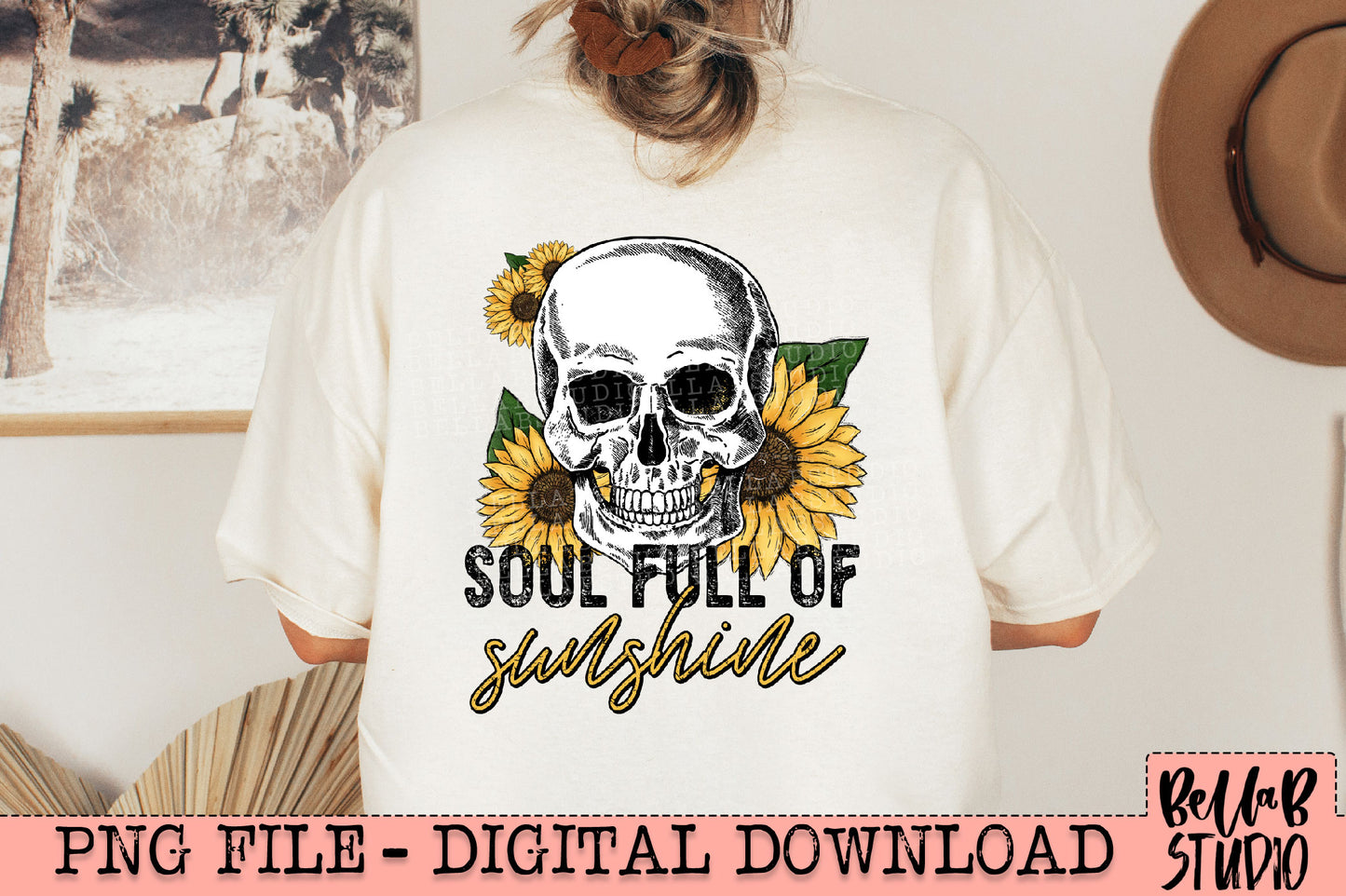 Soul Full of Sunshine Sunflower Skull PNG Design