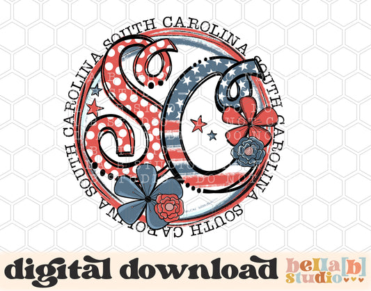 South Carolina Retro Flowers PNG Design