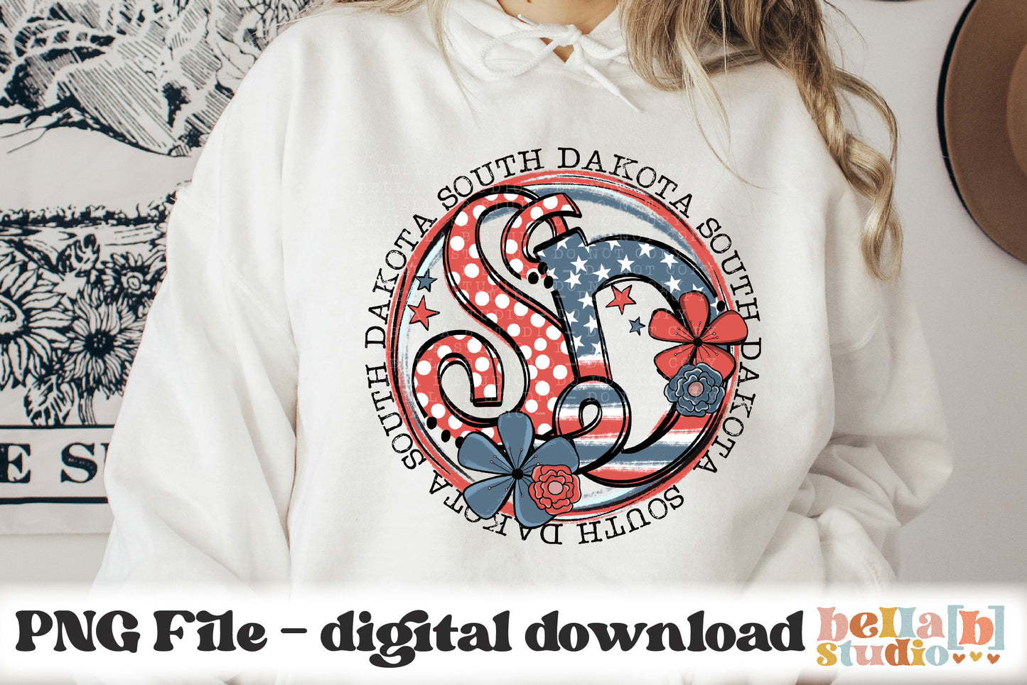 South Dakota Retro Flowers PNG Design