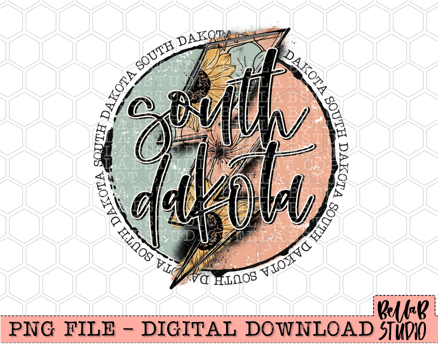 SOUTH DAKOTA Sunflower Bolt PNG Design