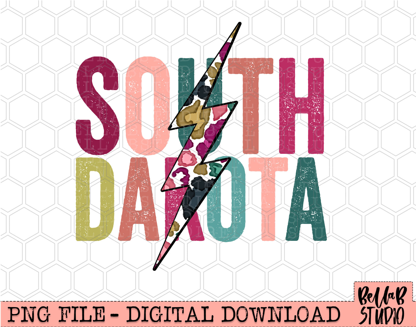 SOUTH DAKOTA Bright Leopard Bolt Sublimation Design
