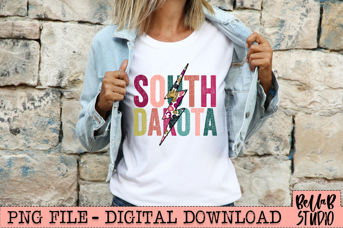 SOUTH DAKOTA Bright Leopard Bolt Sublimation Design
