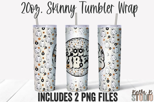 Spooky Vibes Cute Boho Ghosts 20 oz Skinny Tumbler Design