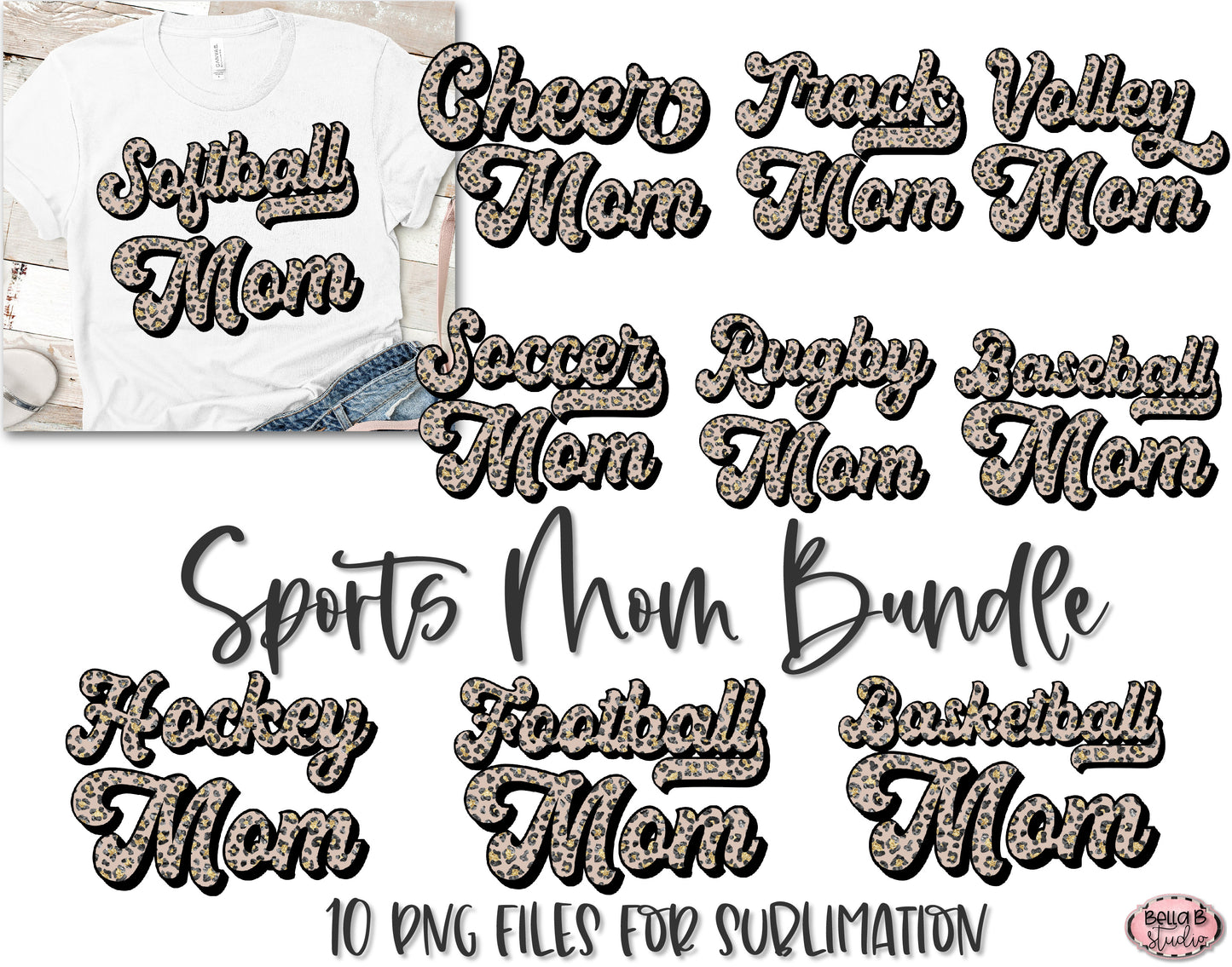 Leopard Glitter Sports Mom Sublimation Bundle