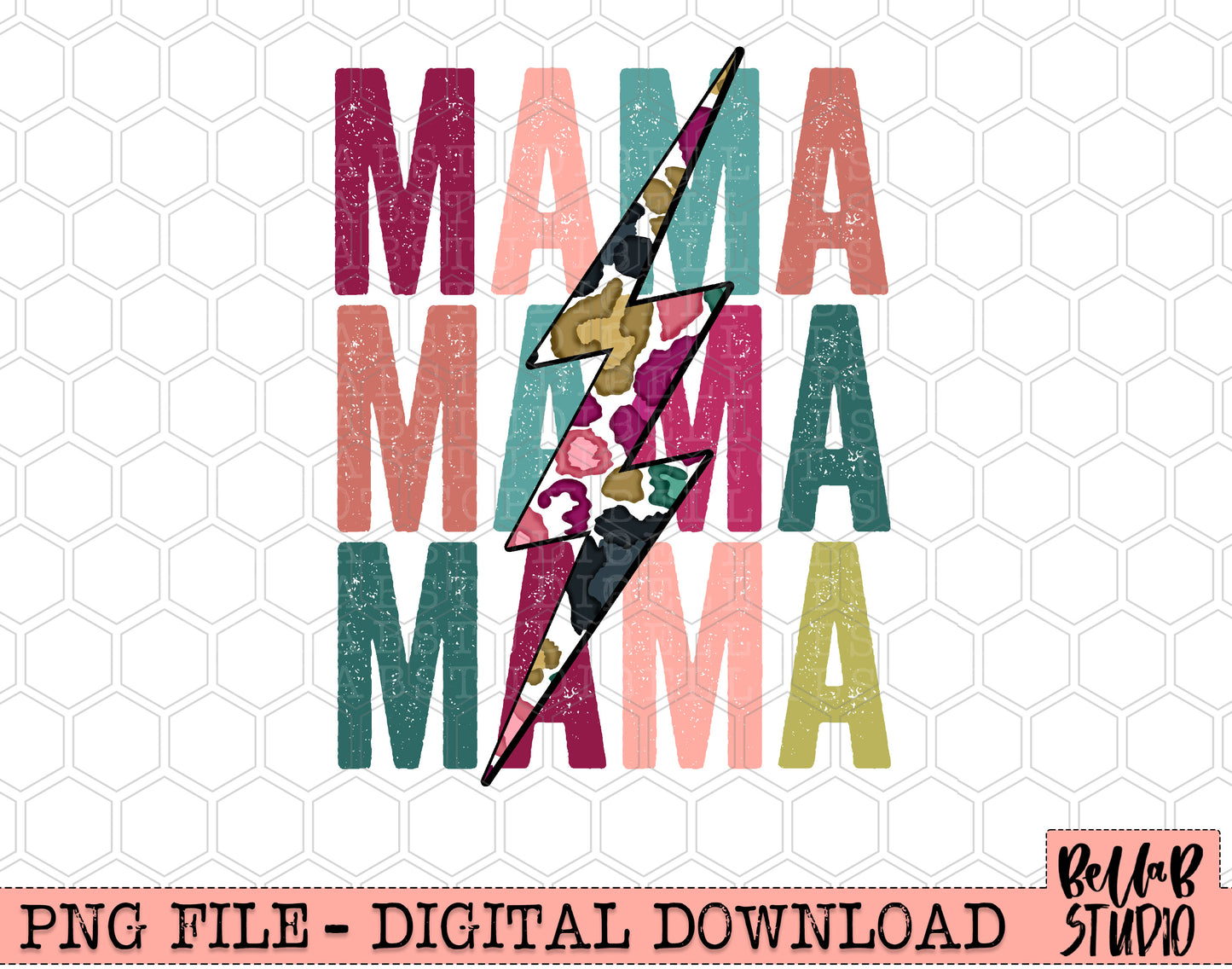 MAMA x3 Bright Leopard Bolt Sublimation Design