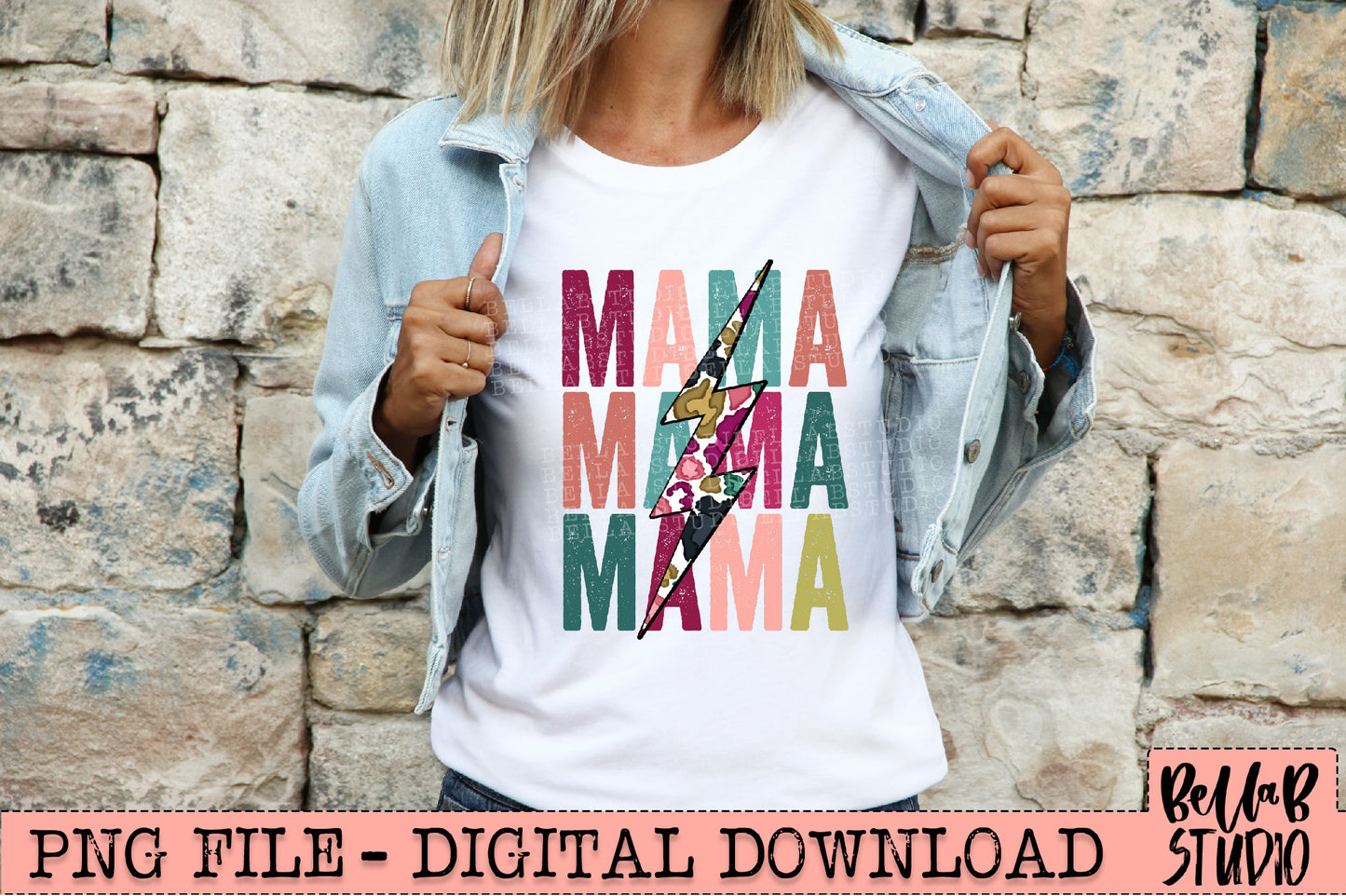 MAMA x3 Bright Leopard Bolt Sublimation Design