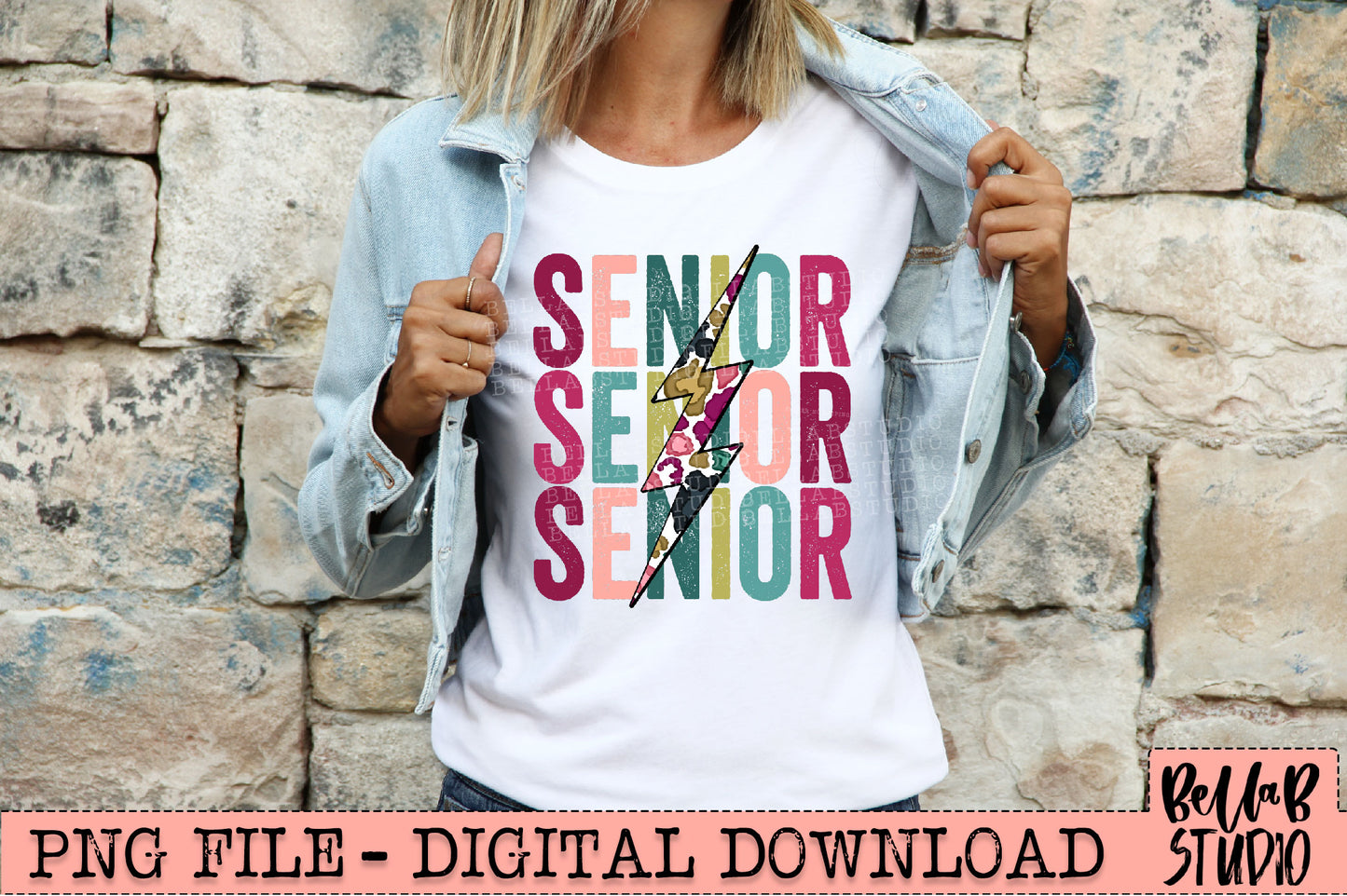 SENIOR Bright Leopard Bolt Sublimation Design