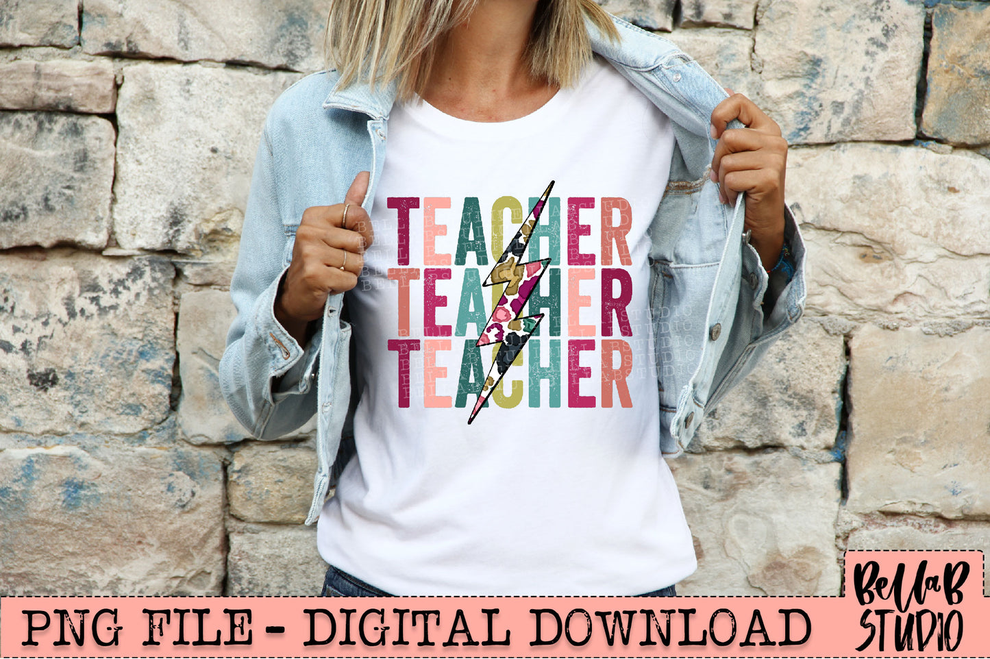 TEACHER Bright Leopard Bolt Sublimation Design