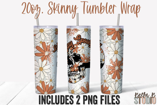 Stay Spooky Floral Skull 20 oz Skinny Tumbler Design