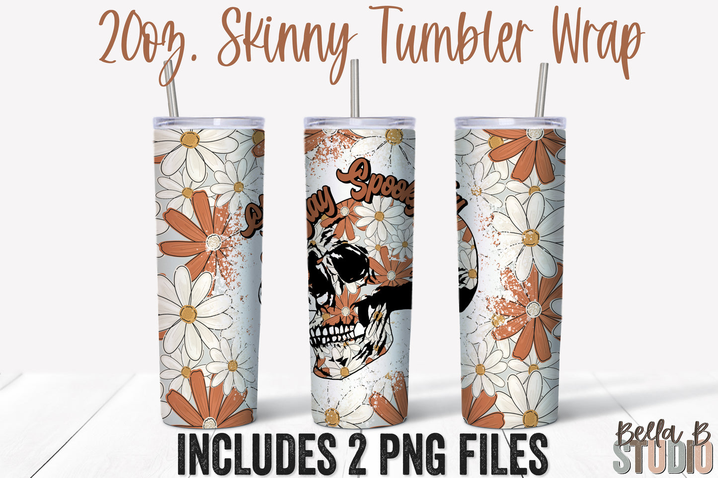 Stay Spooky Floral Skull 20 oz Skinny Tumbler Design