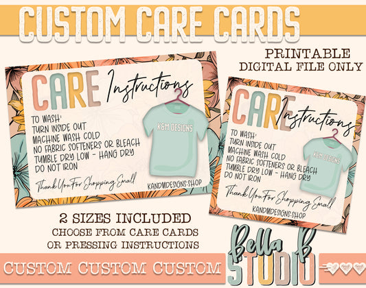 Custom Printable Care Card Or Pressing Instructions
