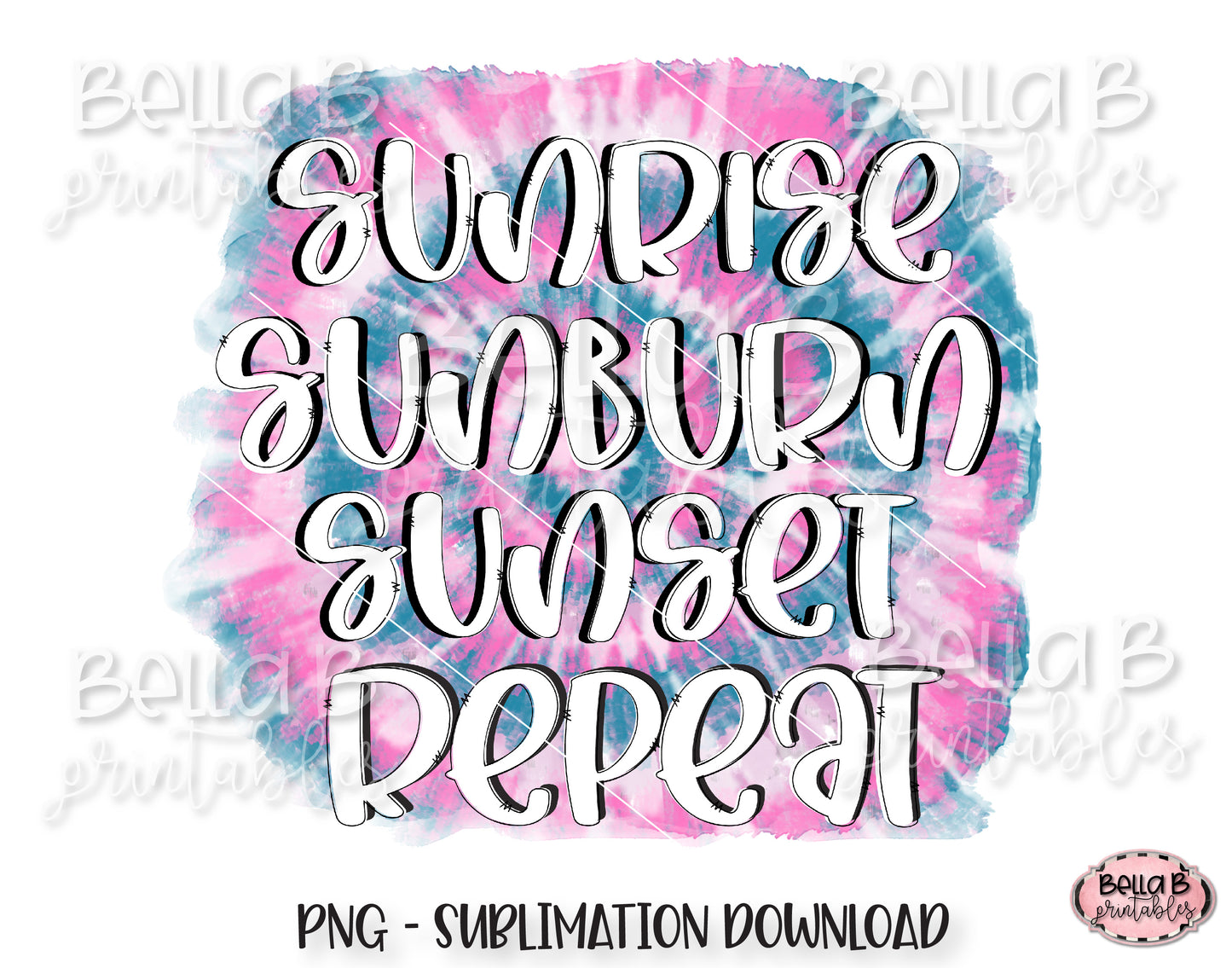 Sunrise Sunburn Sunset Repeat Sublimation Design, Summer Design